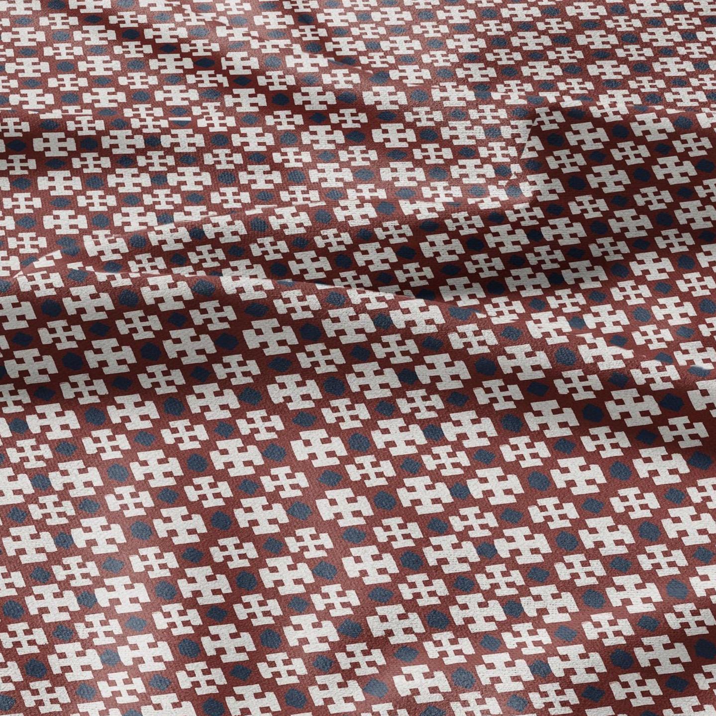 100% LINEN Fabric block Cross Fabric - indigo blue red X print on white - heavy linen fabric for upholstery home decor 2588