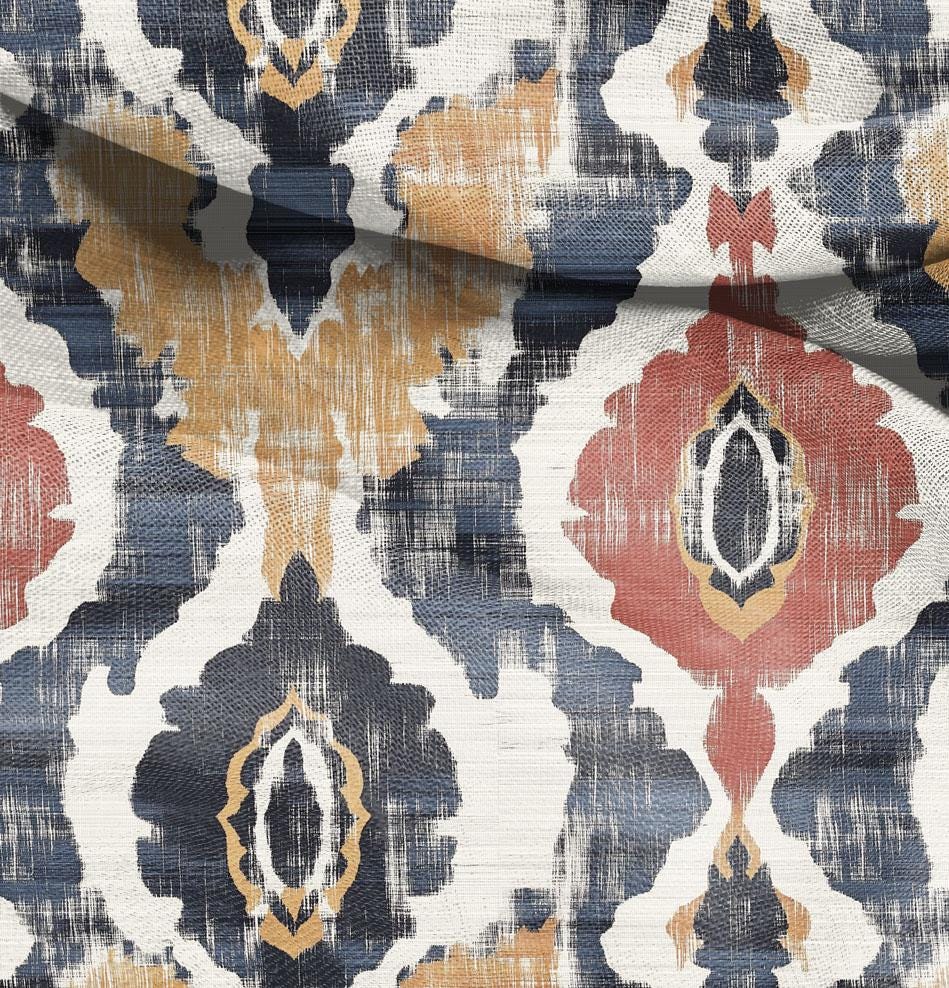 100% LINEN Fabric Abstract Ikat etno print, red brwn black ikat print on linen for upholstery home decor curtains pillows