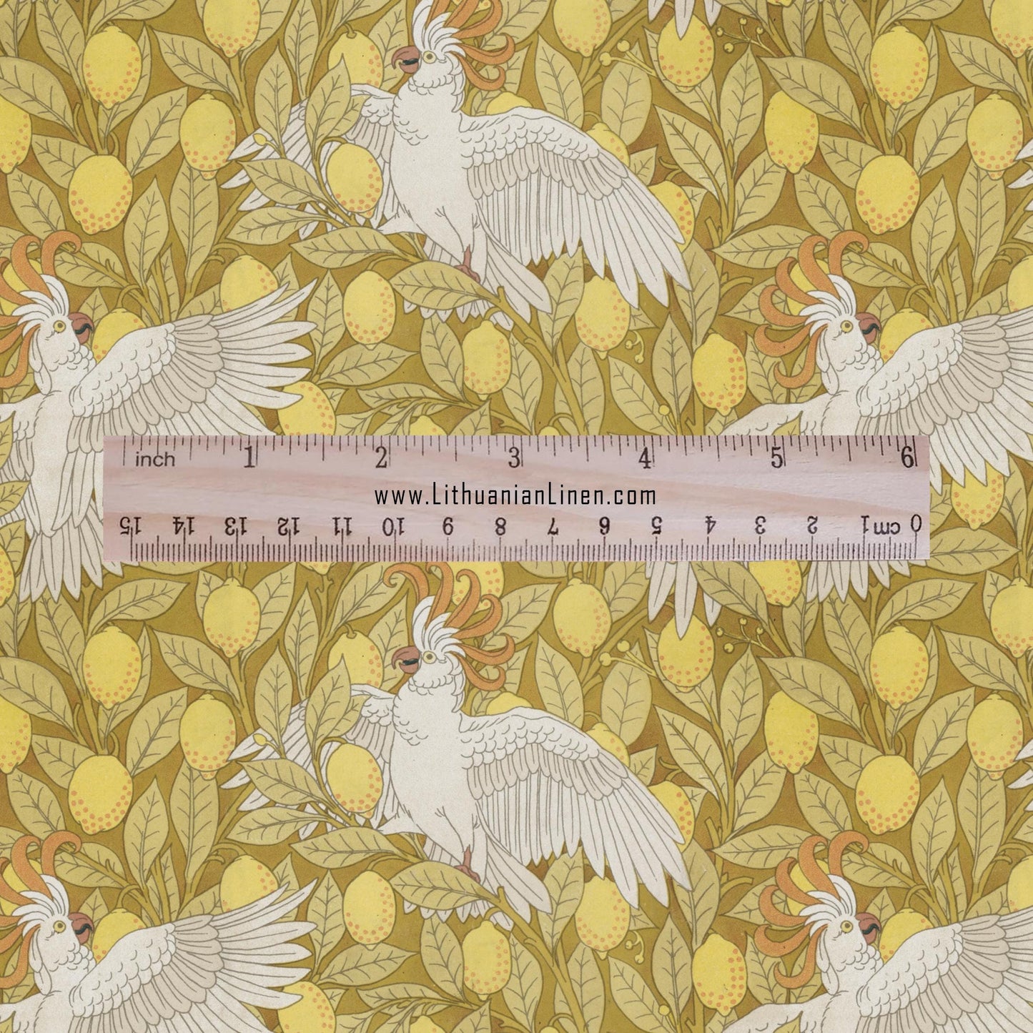 100% linen Vintage Cockatoos fabric for Curtain Upholstery Cushion - yellow white print fabric for dress making sewing