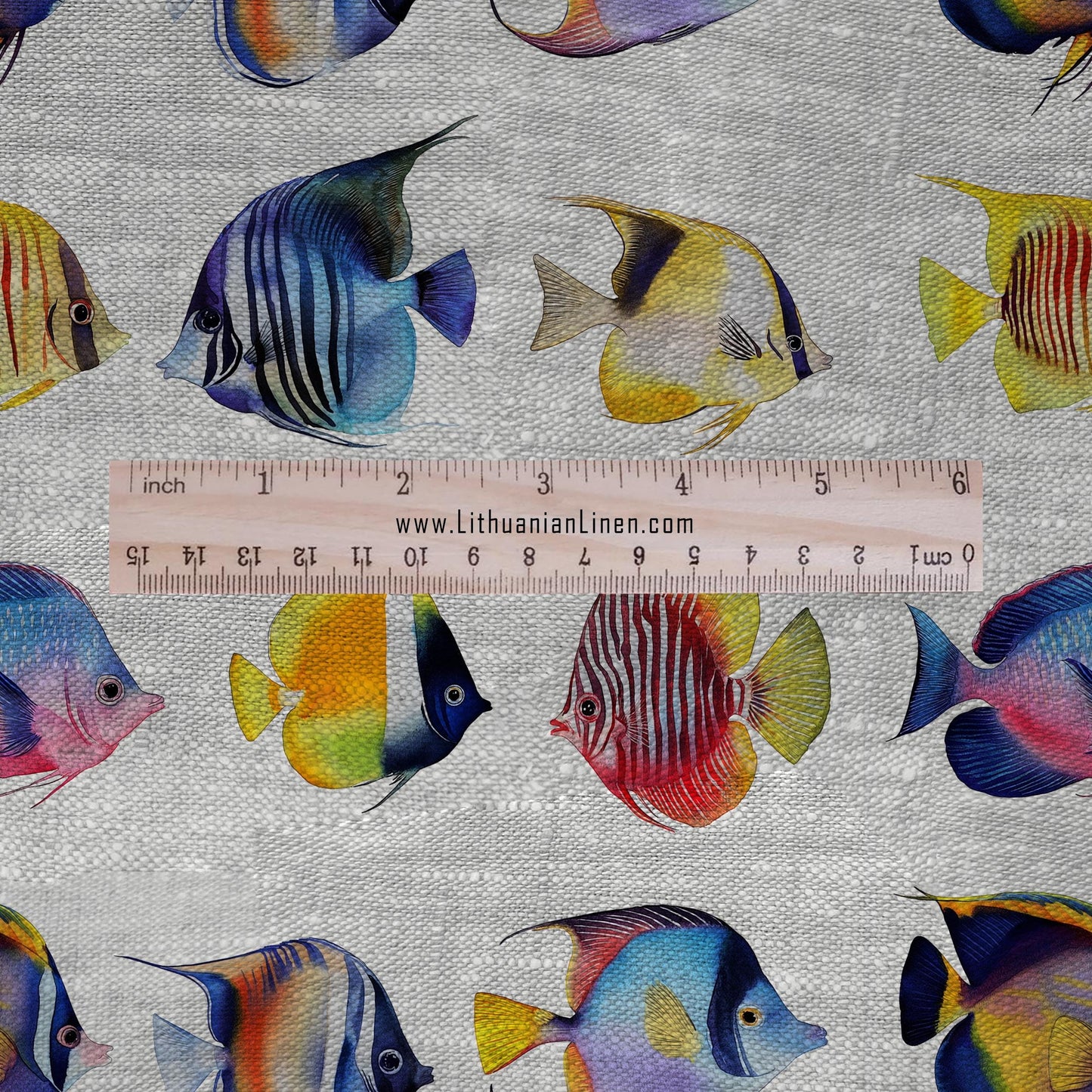100% LINEN fabric tropical fish print - Animal print linen Fabric - Linen fabric for dressmaking home textile sewing hobby 2701