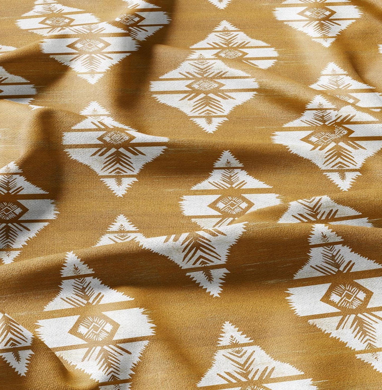 100% LINEN Fabric Mustard Mudcloth - Geometric Aztec Rhomb Fabric - Mustard Southwest Tribal Linen Fabric for upholstery dress making