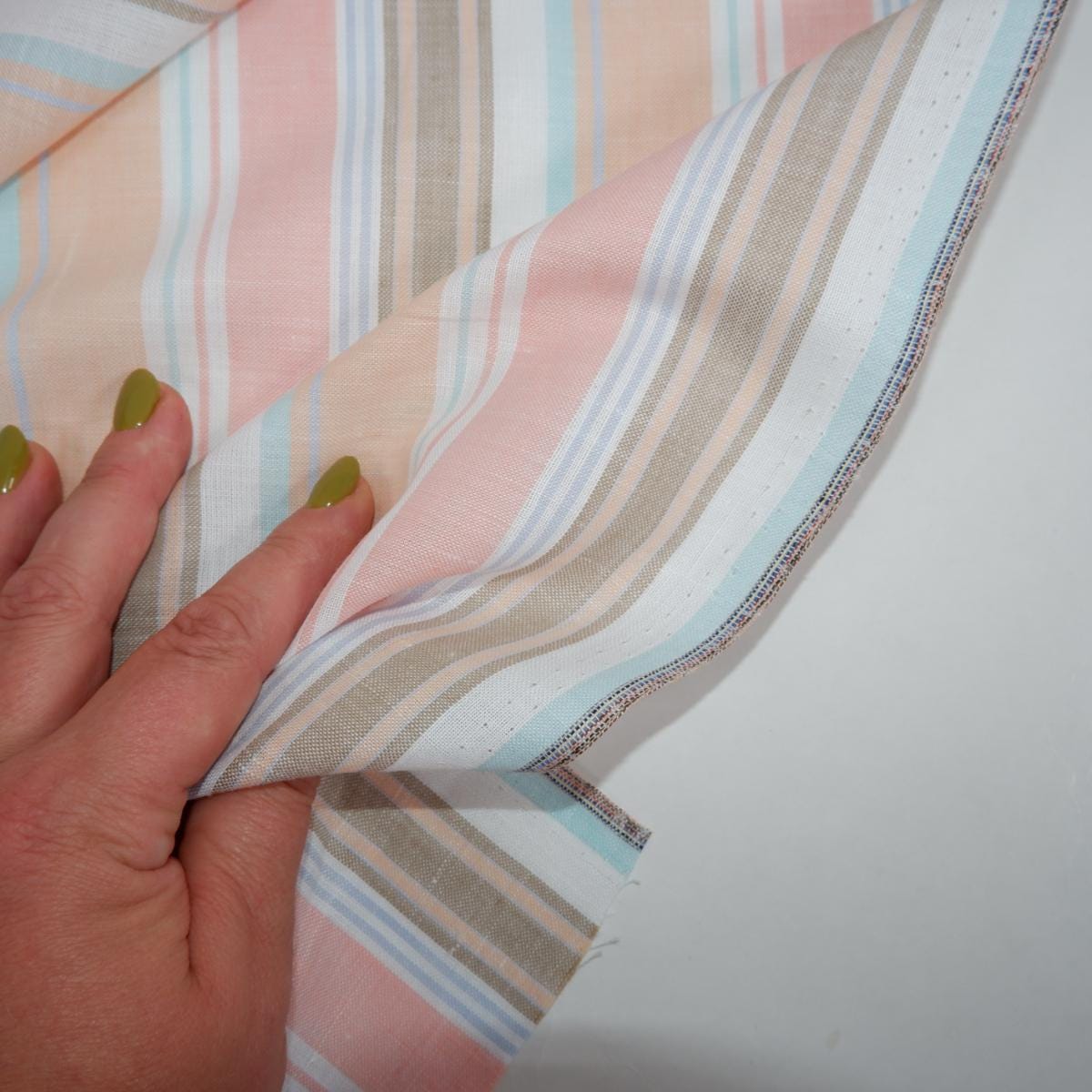 Premium Linen striped Fabric in blush pink BLUE white | Medium weight multicolor stripes Lisbon Stripe for clothing home textile
