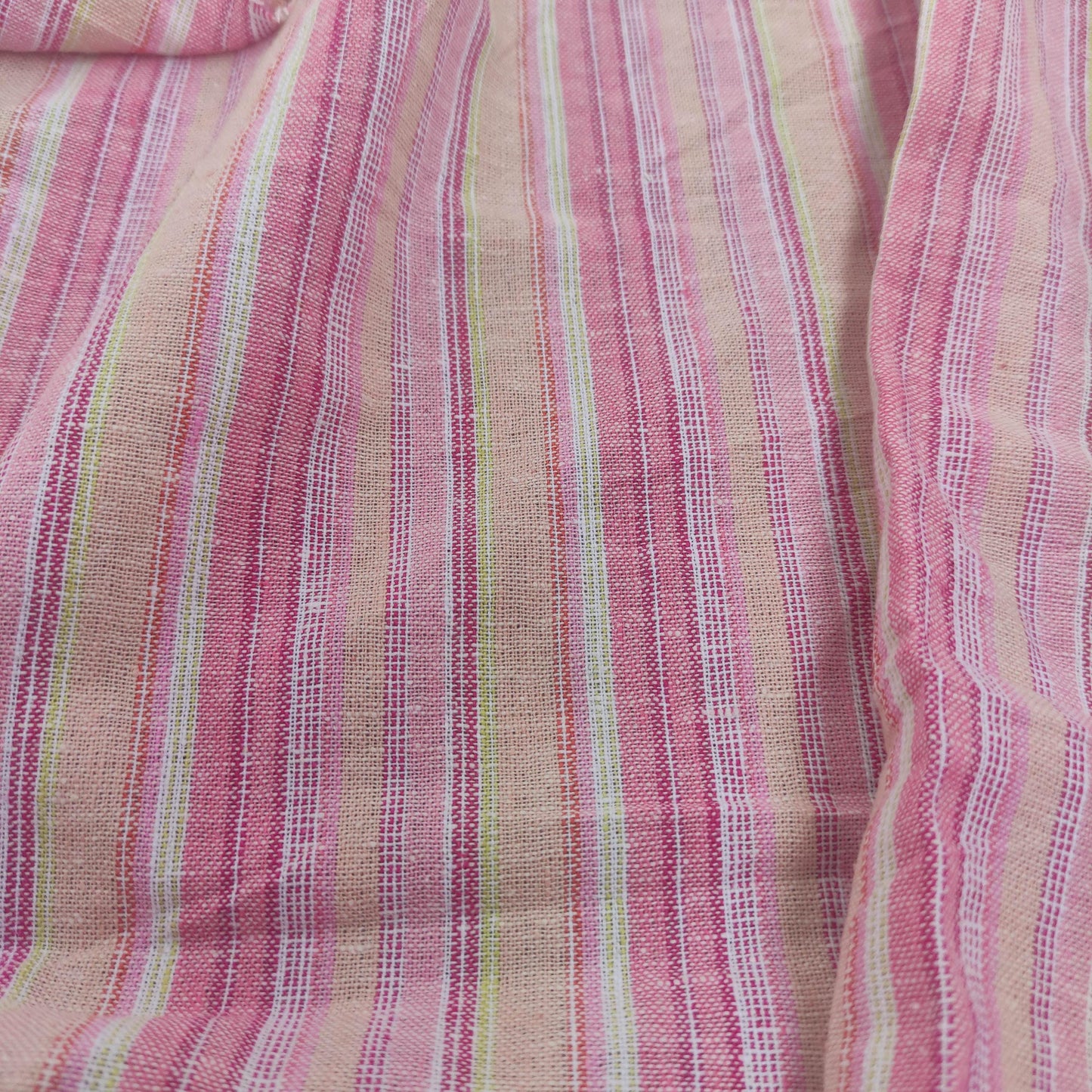Premium Linen Santorini striped Fabric in red pink white | Medium weight multicolor stripes in red T138