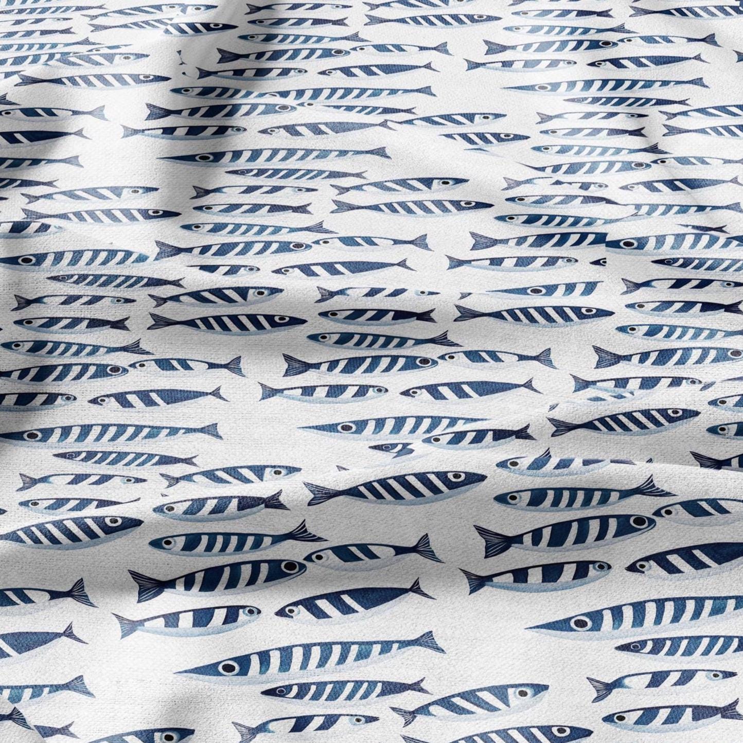 100% LINEN Fabric Sardines fish print - animal linen fabric for upholstery home decor curtains pillowcases dress making Lithuania Linen