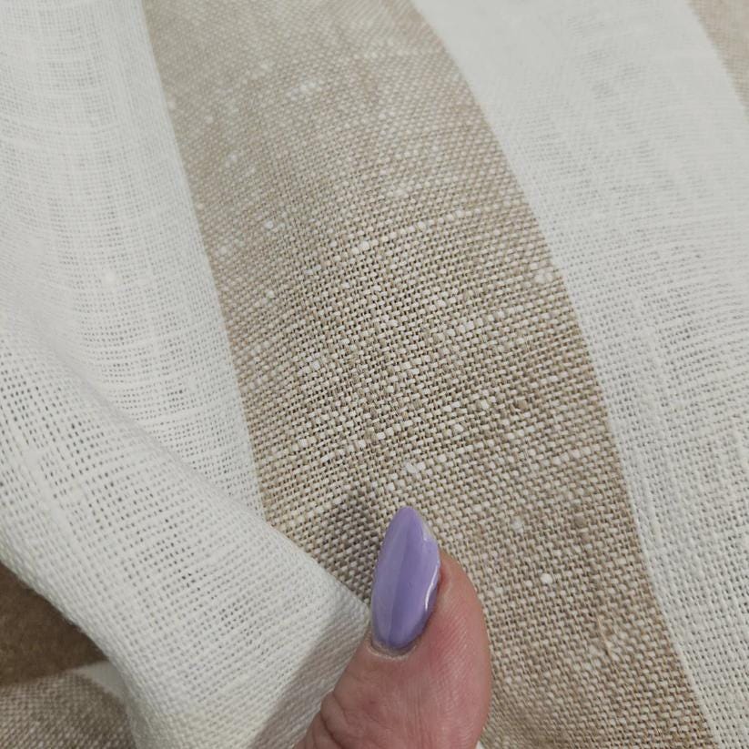 Premium Linen striped Fabric in black white | Heavy weight French large stripes in tan white Heavy weight linen fabric 510H