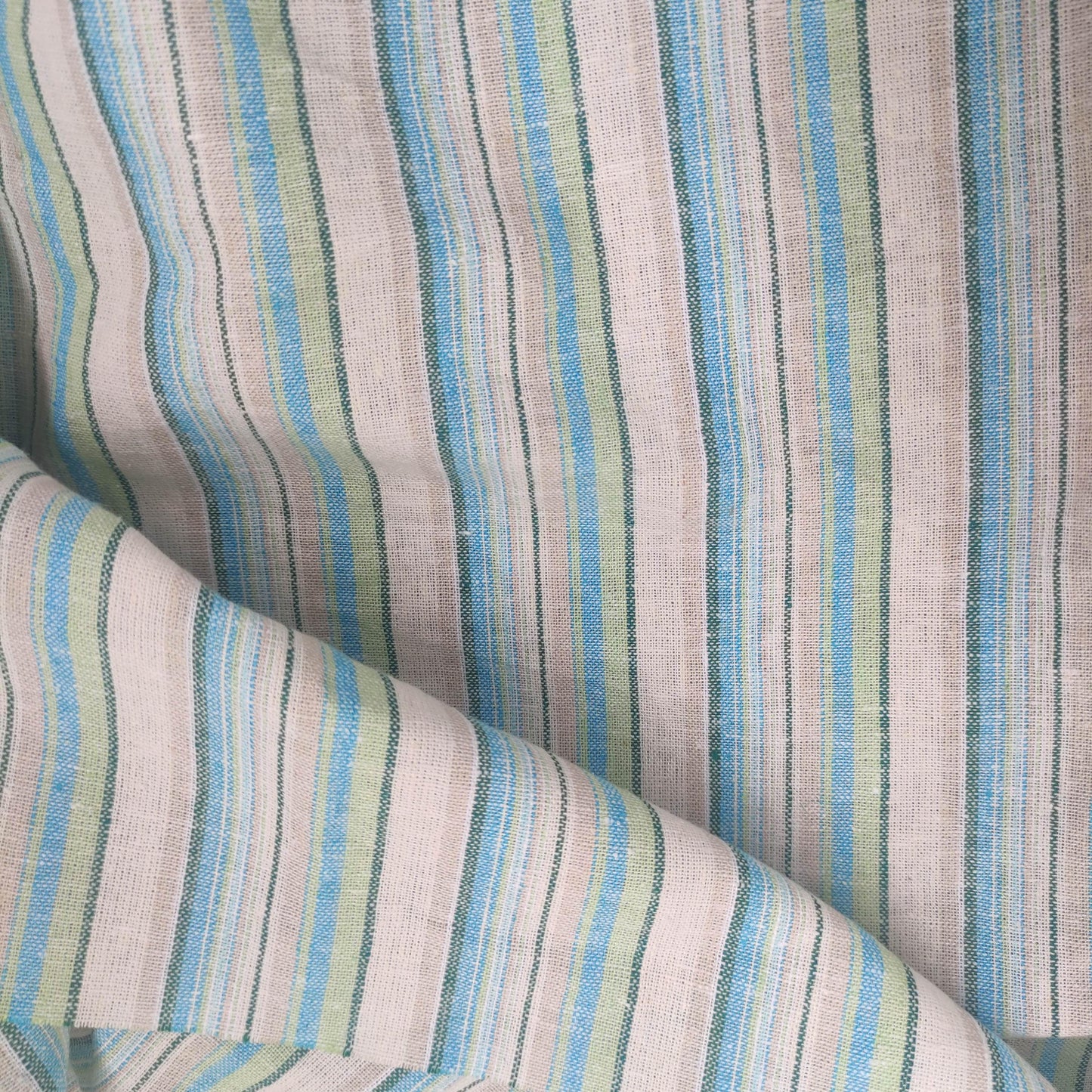 Premium Linen Fabric Santorini striped green | Midweight multicolor stripes green white | fabric for home textile curtains tablecloth T155