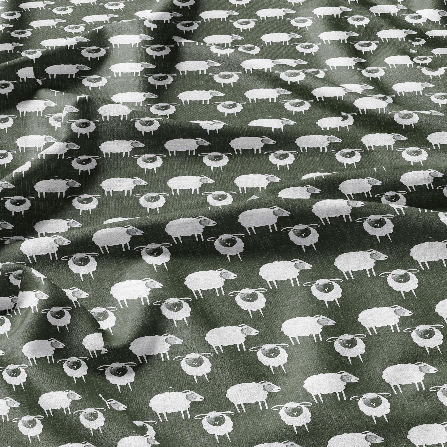 100% LINEN Fabric Sheep green white - white graphic fabric print - Scandinavian linen Modern Nursery fabric