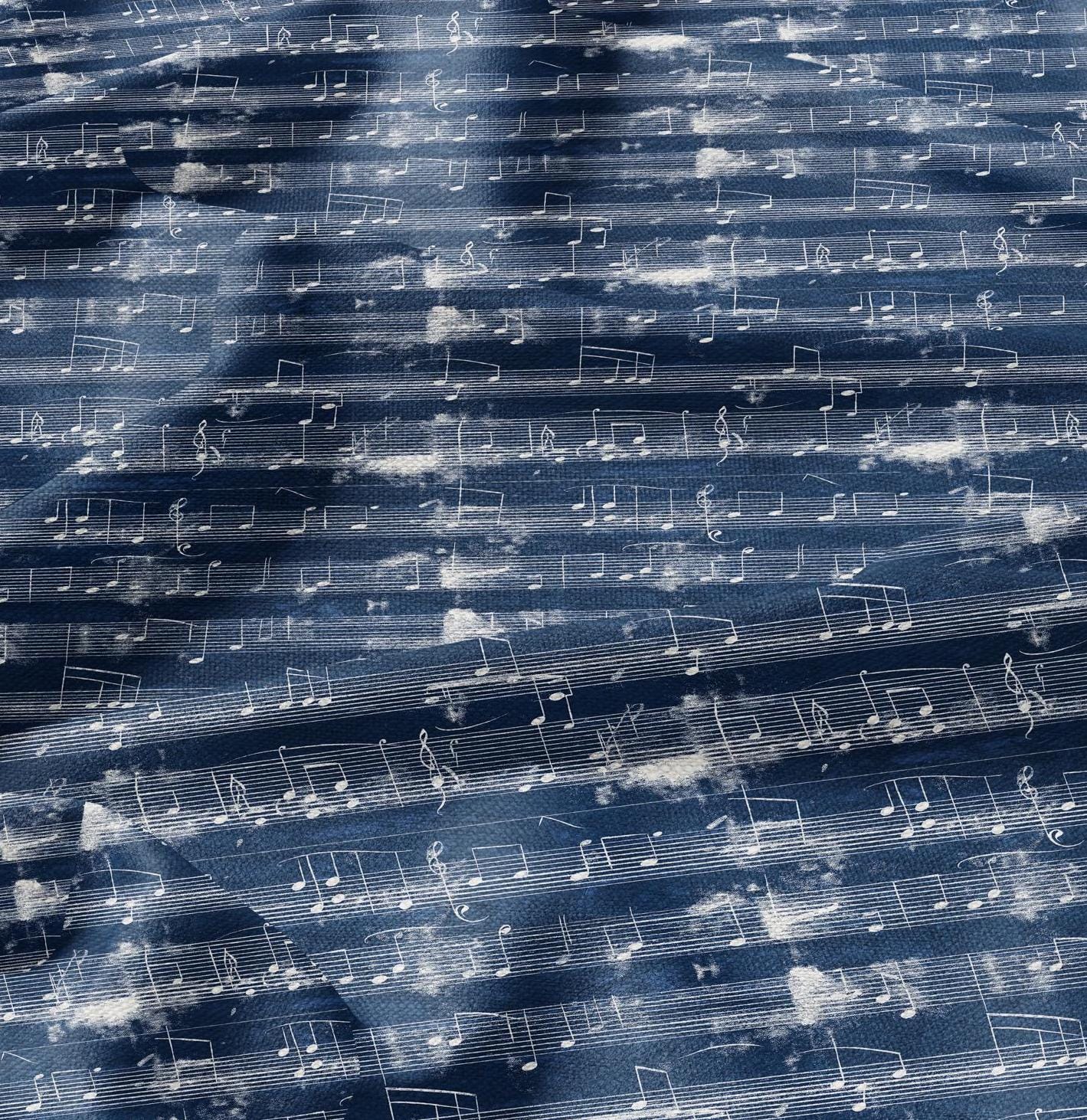 100% LINEN Fabric Music noted indigo blue - linen Fabric by the Yard by LithuanianLinen for upholstery dressmaking curtains home textile