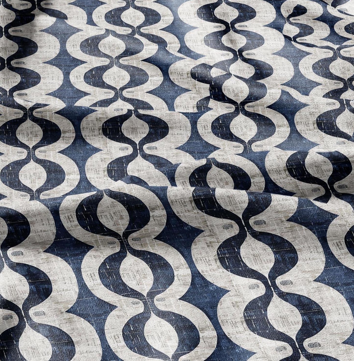 100% LINEN Fabric stripe squirl print linen - blue linen botanical fabric for upholstery home decor dress making