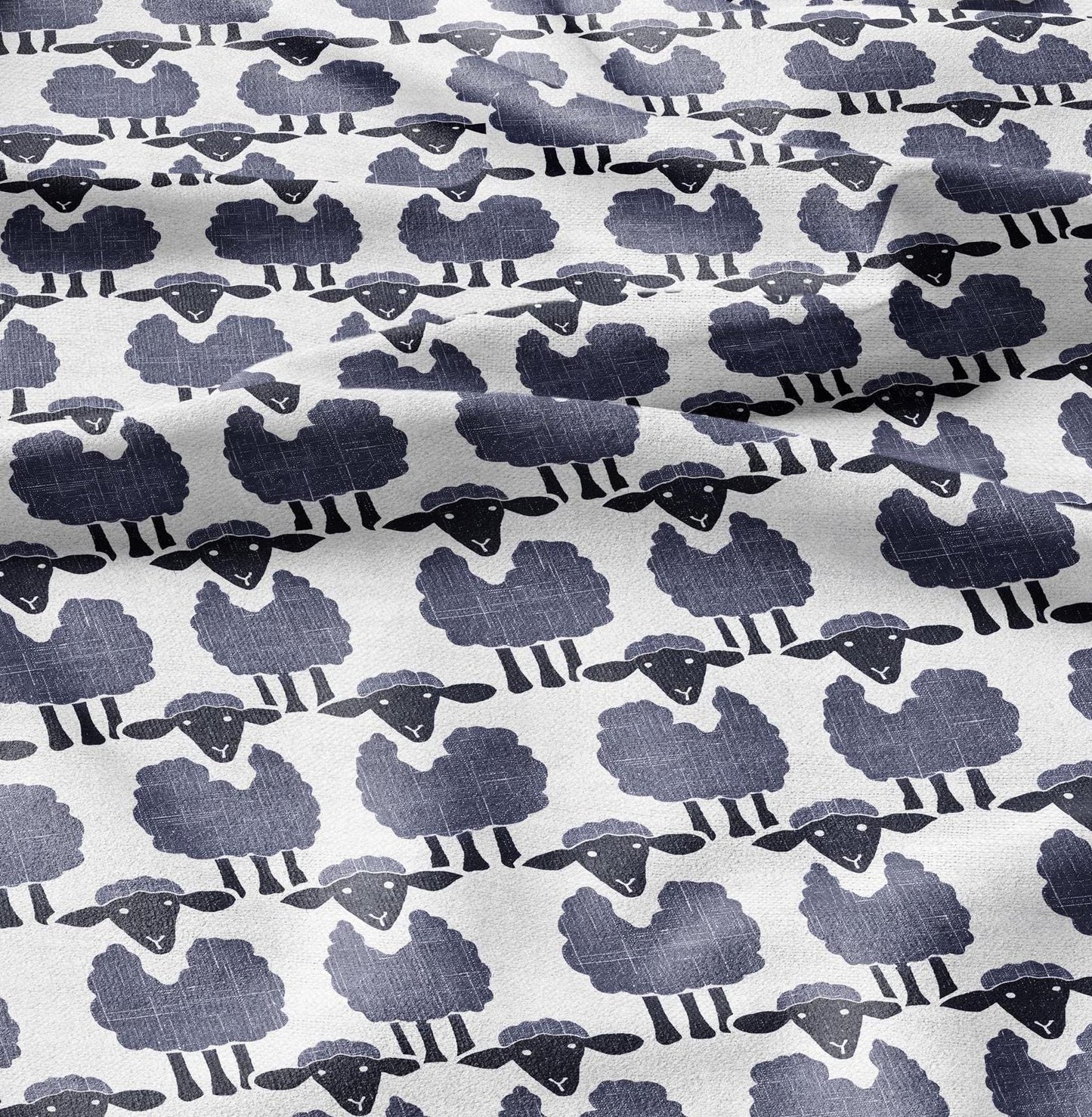 100% LINEN Fabric Sheep blue white - white graphic fabric print - Scandinavian linen Modern Nursery fabric
