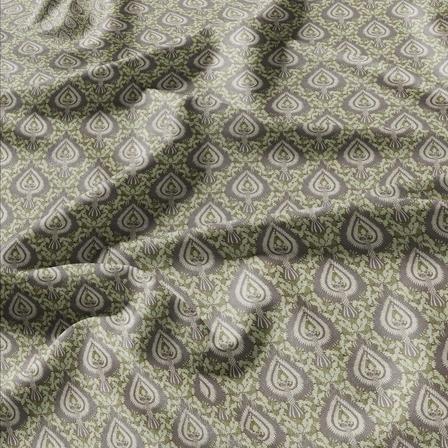 100% linen Vintage Eagles fabric for Curtain Upholstery Cushion - grey green print fabric for dress making sewing