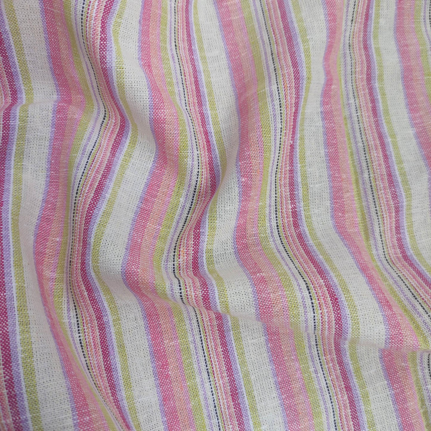 Premium Linen Fabric Santorini striped pink | Midweight multicolor stripes | fabric for home textile curtains tablecloth T132