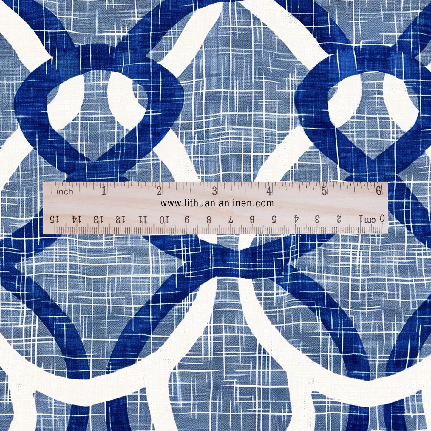 100% LINEN Fabric Abstract indigo blue Ropes - Comtemporary blue print on linen fabric for upholstery curtains dress making Knot