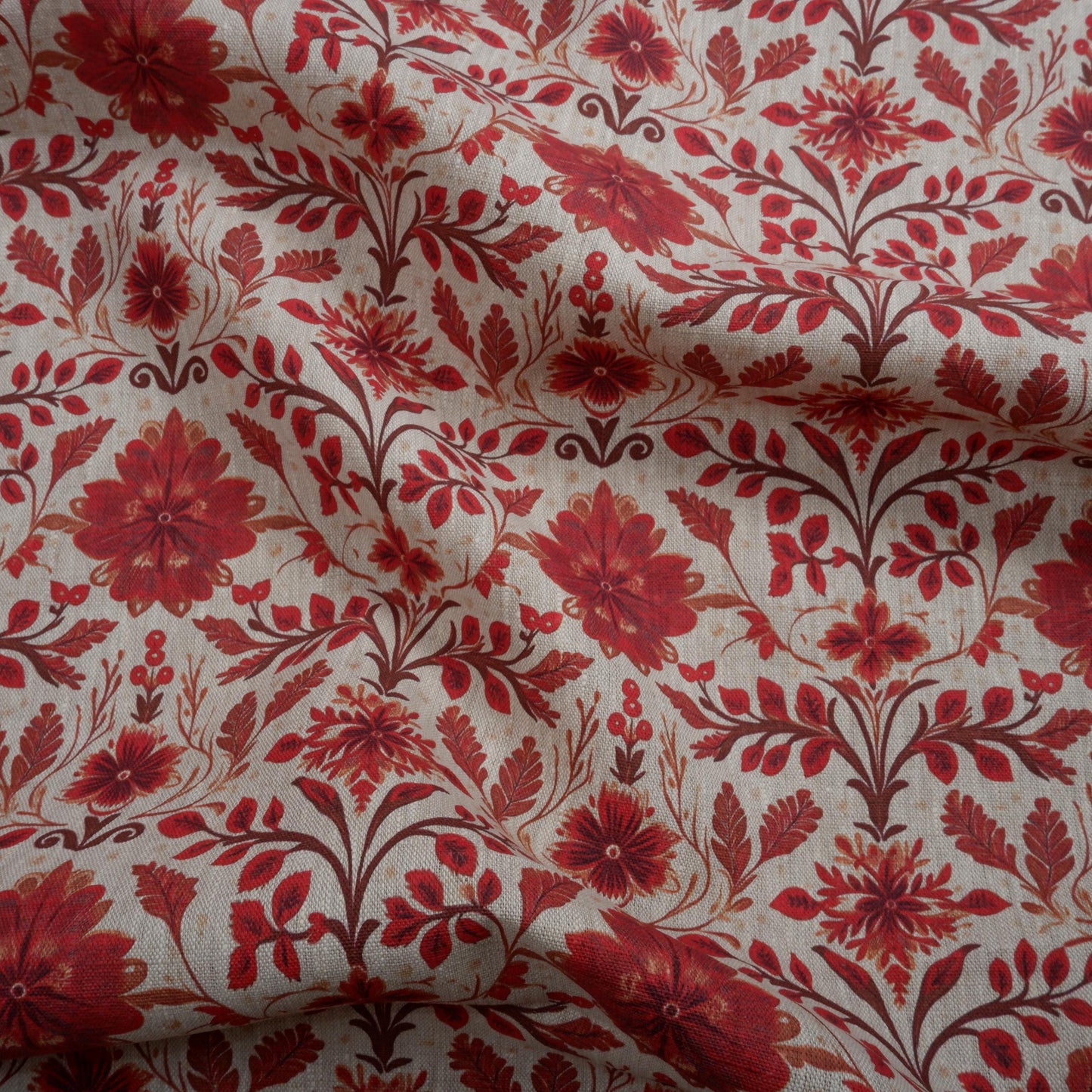 100% LINEN Fabric red holidays pattern on oatmeal linen fabric, linen fabric for upholstery home decor clothing dressmaking 2036