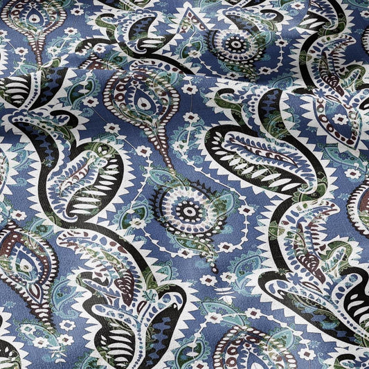 100% linen Vintage Blue Paisley Print fabric for Curtain Upholstery Cushion - Vintage Indian block print fabric for dress making sewing