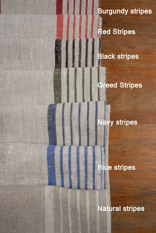 French Natural Linen Fabric with Grey Stripes , 100% linen Classic Textile for Home Decor and Crafts, Not Softened Heavyweight Linen Fabric.