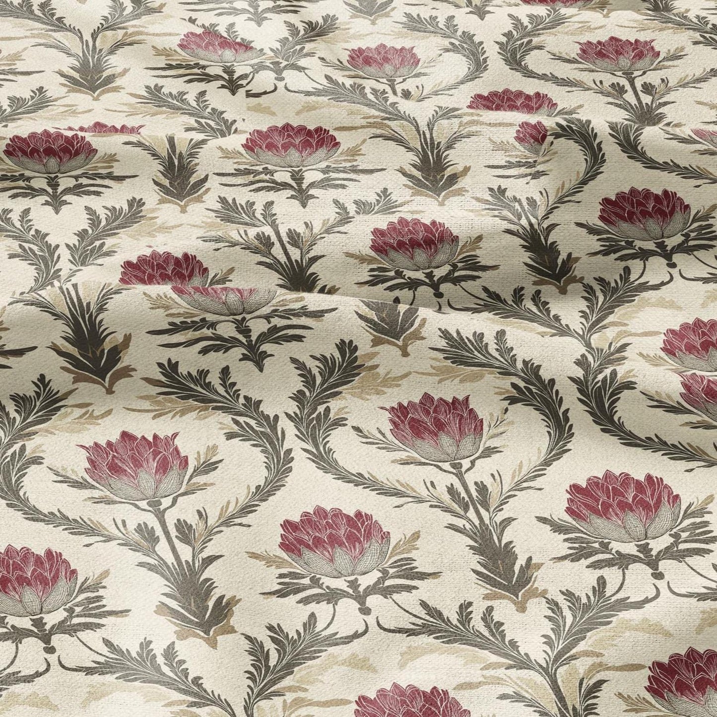 100% LINEN Fabric block print - , oatmeal natur linen fabric with blue floral print, heavy linen fabric for upholstery home decor 2014