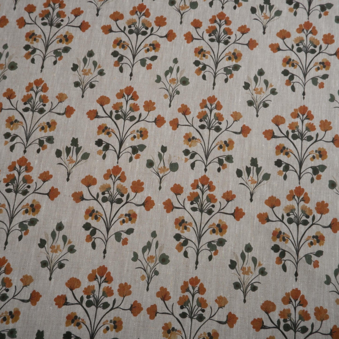 100% LINEN Fabric block print on oatmeal natur linen fabric with yellow floral print, heavy linen fabric for upholstery home decor