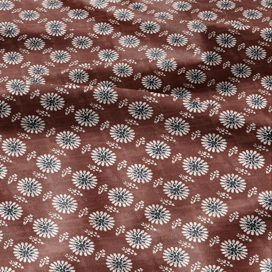 100% LINEN Fabric floral print - muddy brown white stripe block print linen heavy for upholstery home decor - medium for dress making 2808