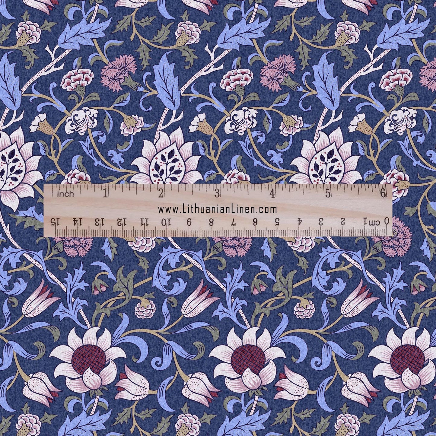 100% linen fabric William Morris EVENLODE print - Victorian Art crafts Historical pattern 2529