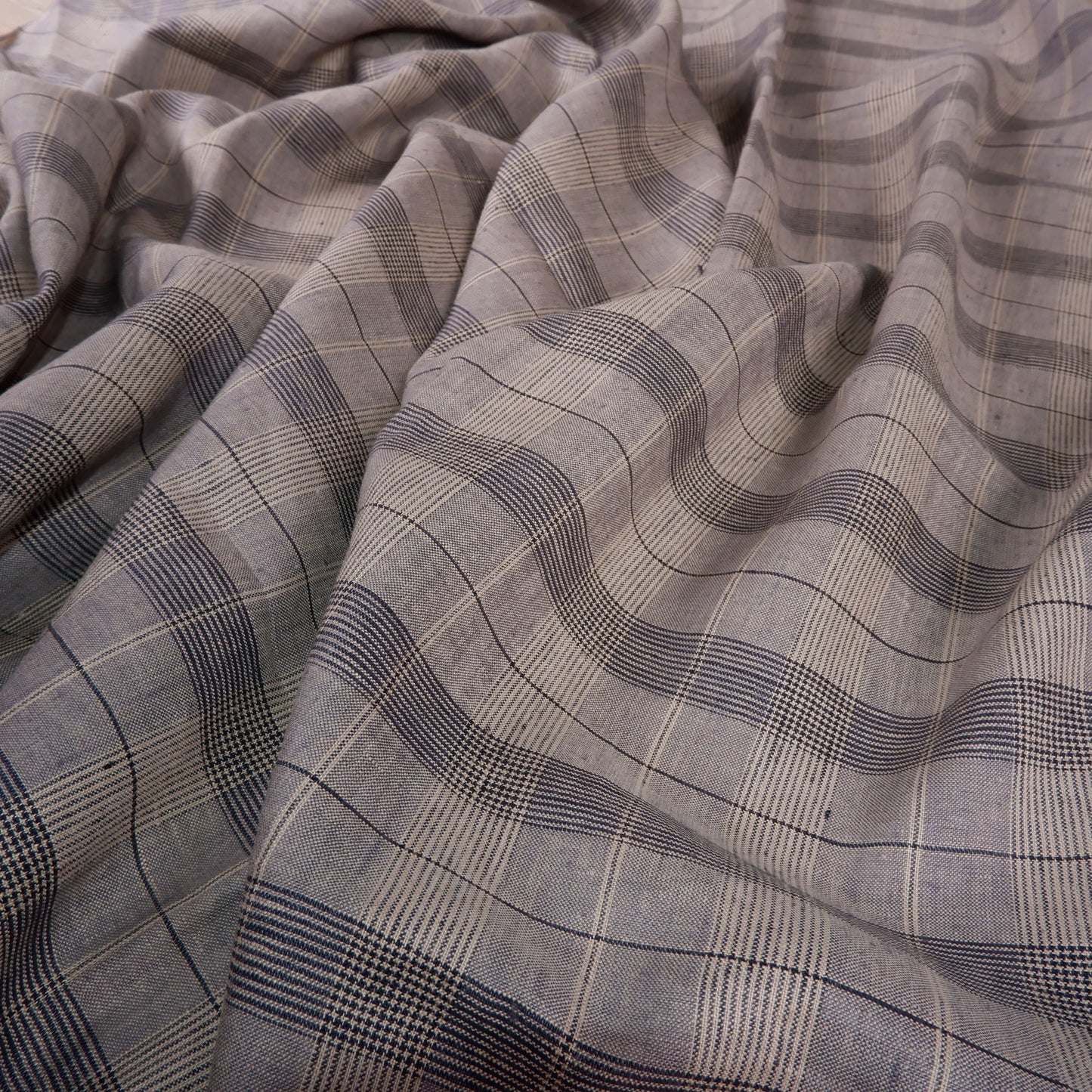 100% checked linen fabric for sewing - grey