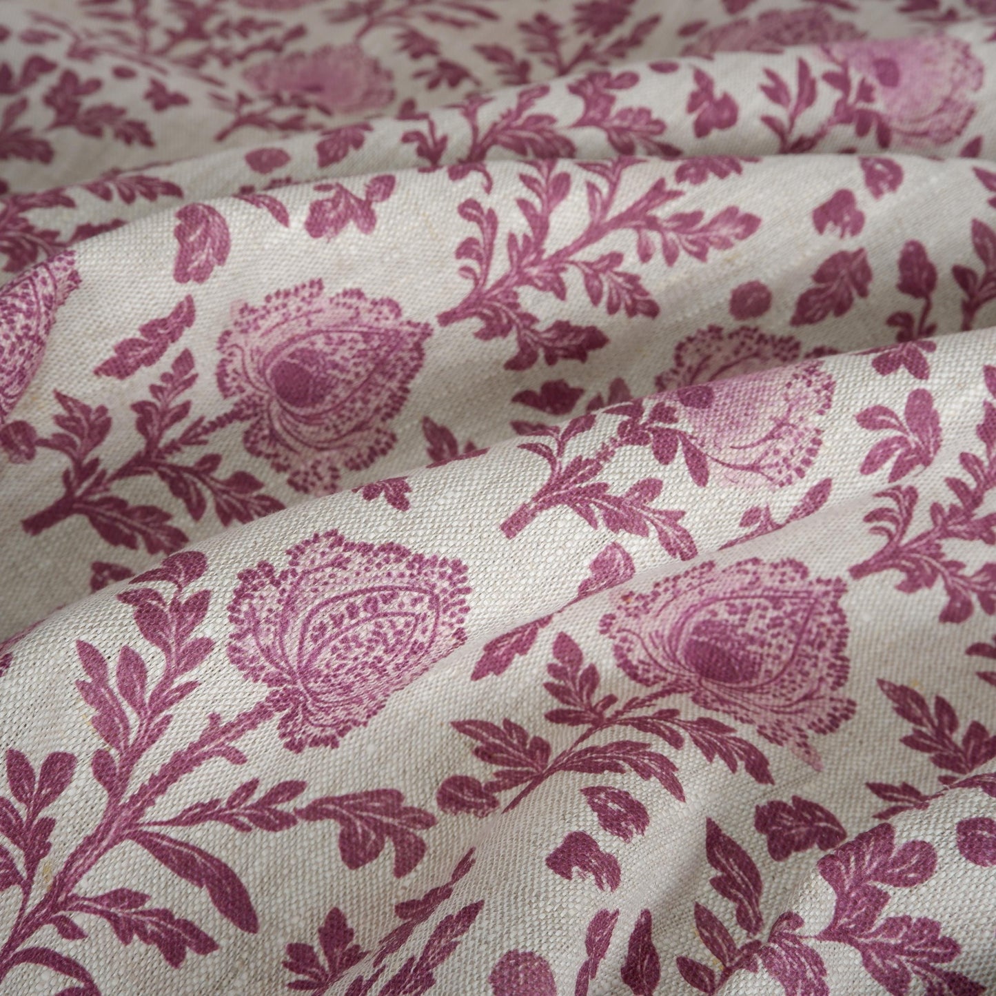 100% LINEN Fabric red Floral Block Print - Drapery Interior French Patterned Fabric for Curtain Pillow Accent Home Decor Living Room Bedroom
