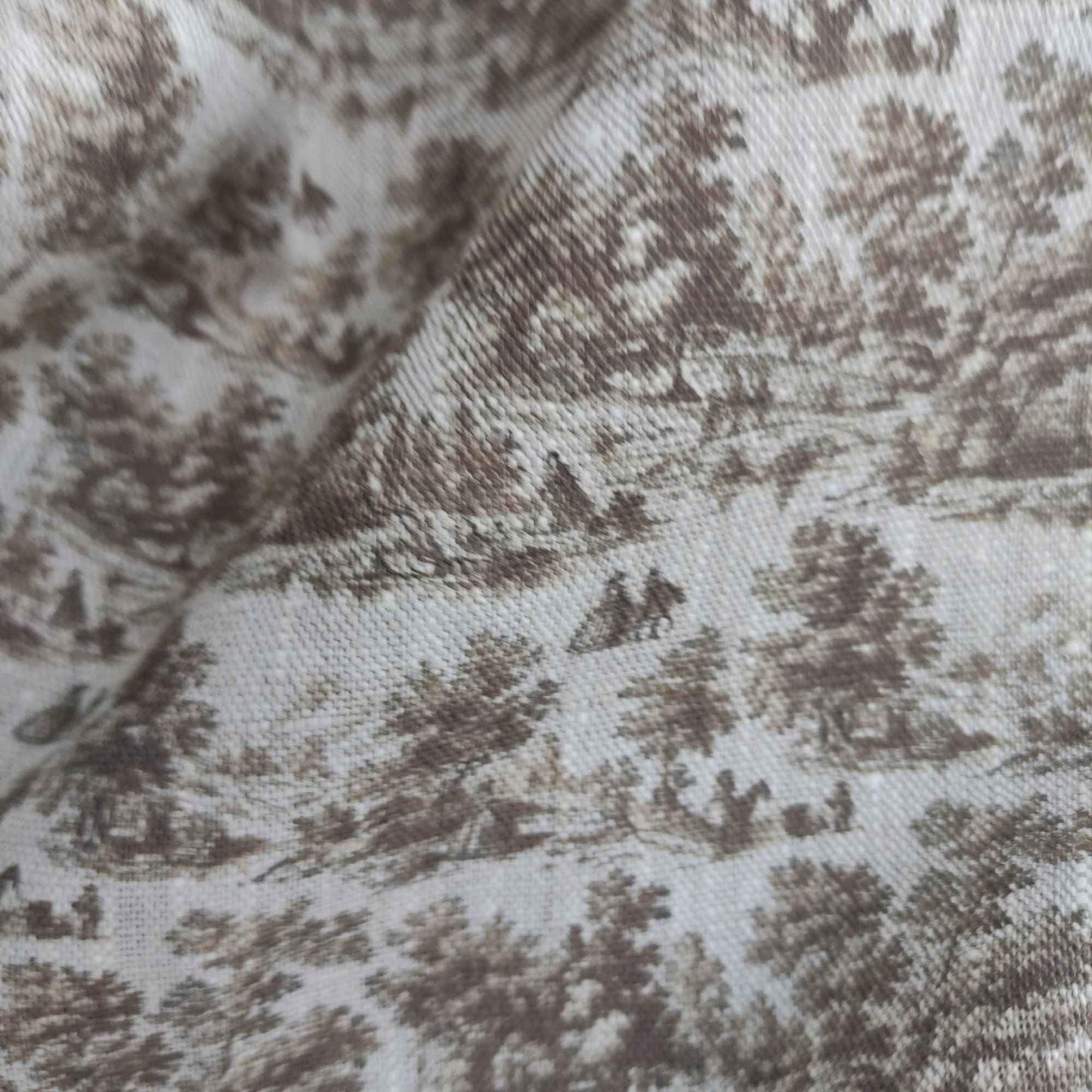 100% LINEN Fabric Toile de Jouy brown Countryside, oatmeal linen fabric with brown print, French linen fabric upholstery home decor curtains