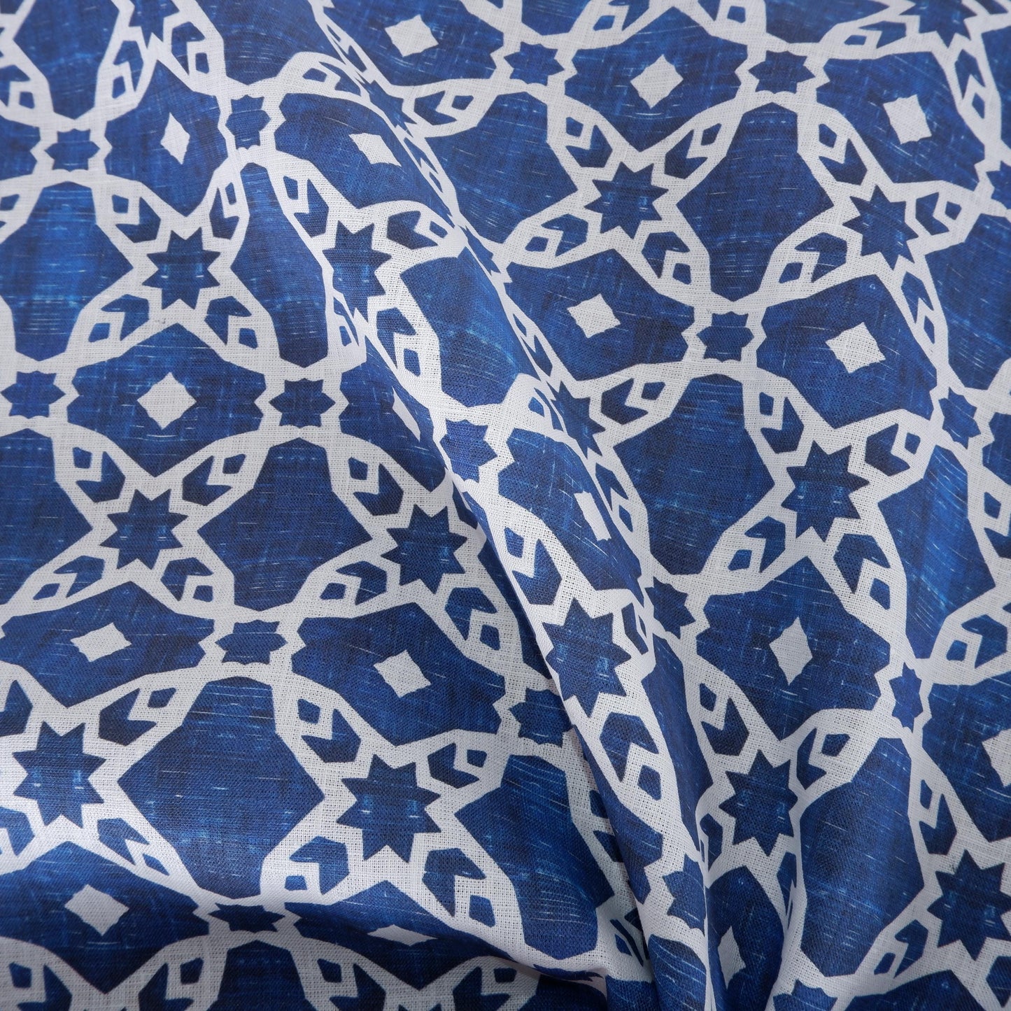 100% LINEN Fabric arabesque Abstract indigo blue - Oriental blue print on linen fabric for upholstery curtains dress making ARABESCA