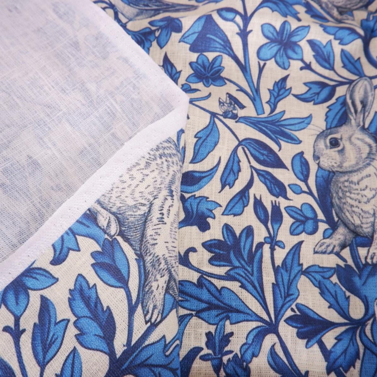 100% LINEN Fabric Block Print Bunnies - Rabbits Linocut Woodblock Hares Woodland Neutral Fabric by the Yard by LithuanianLinen