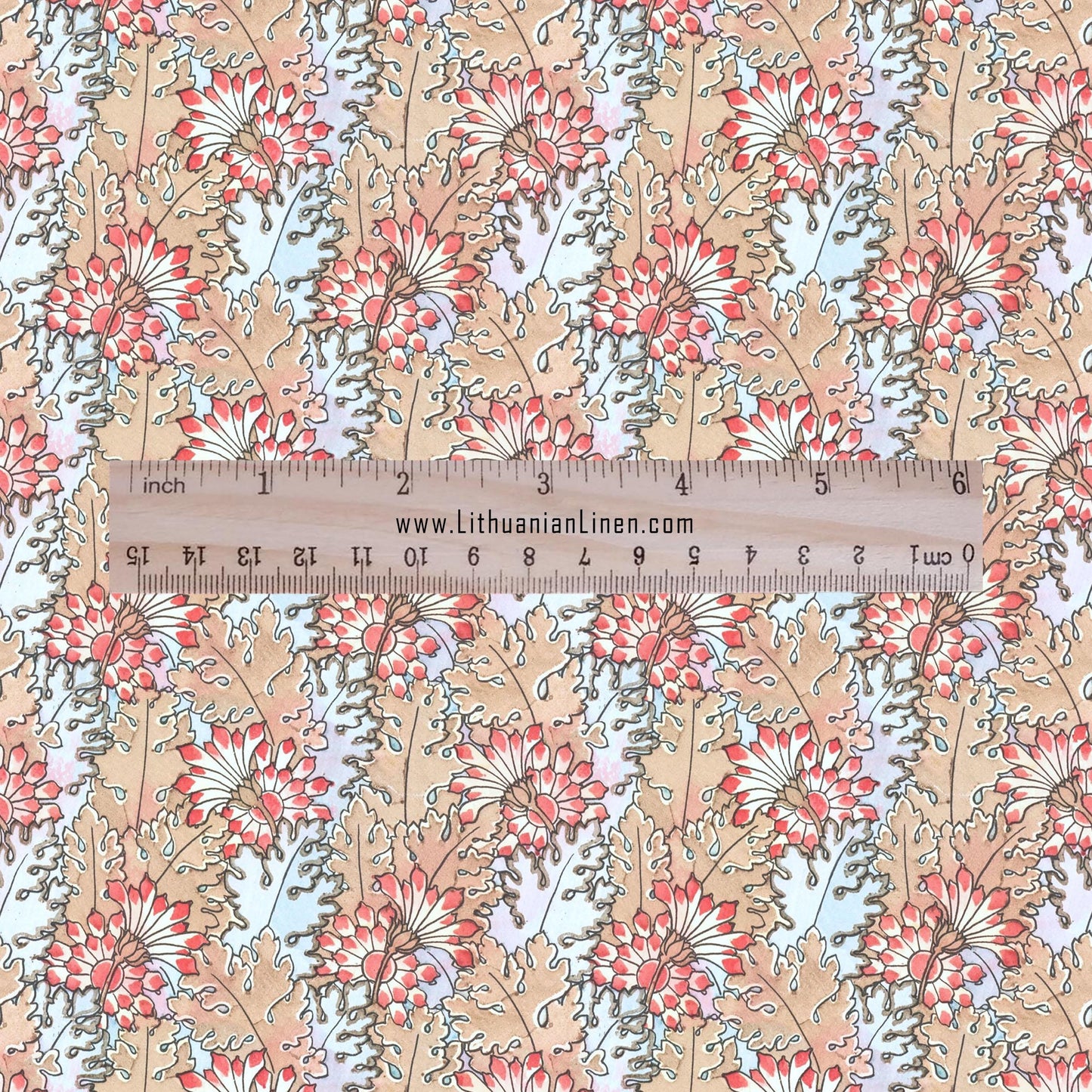 100% linen Chrysanthemum prints fabric for Curtain Upholstery Cushion - Art deco flower print fabric for dress making sewing