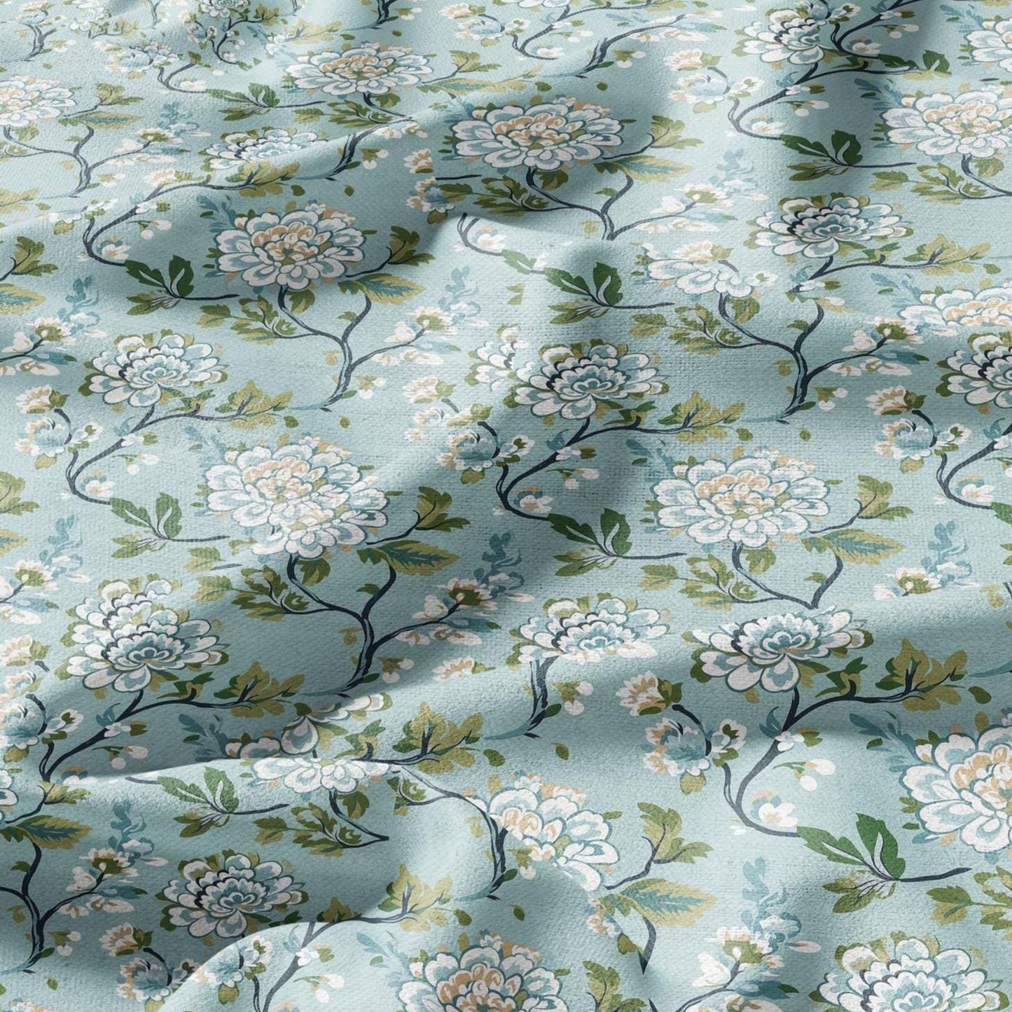 100% LINEN Fabric Chinoiserie Blossom print - modern contemporary print on linen fabric upholstery dress making curtains