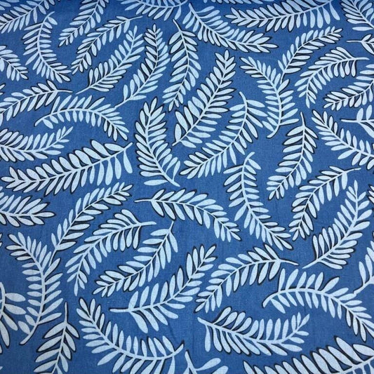 Premium Laundered Linen with blue print | 100% LINEN | Midweight linen fabric with blue floral print for dresses clothing home textile