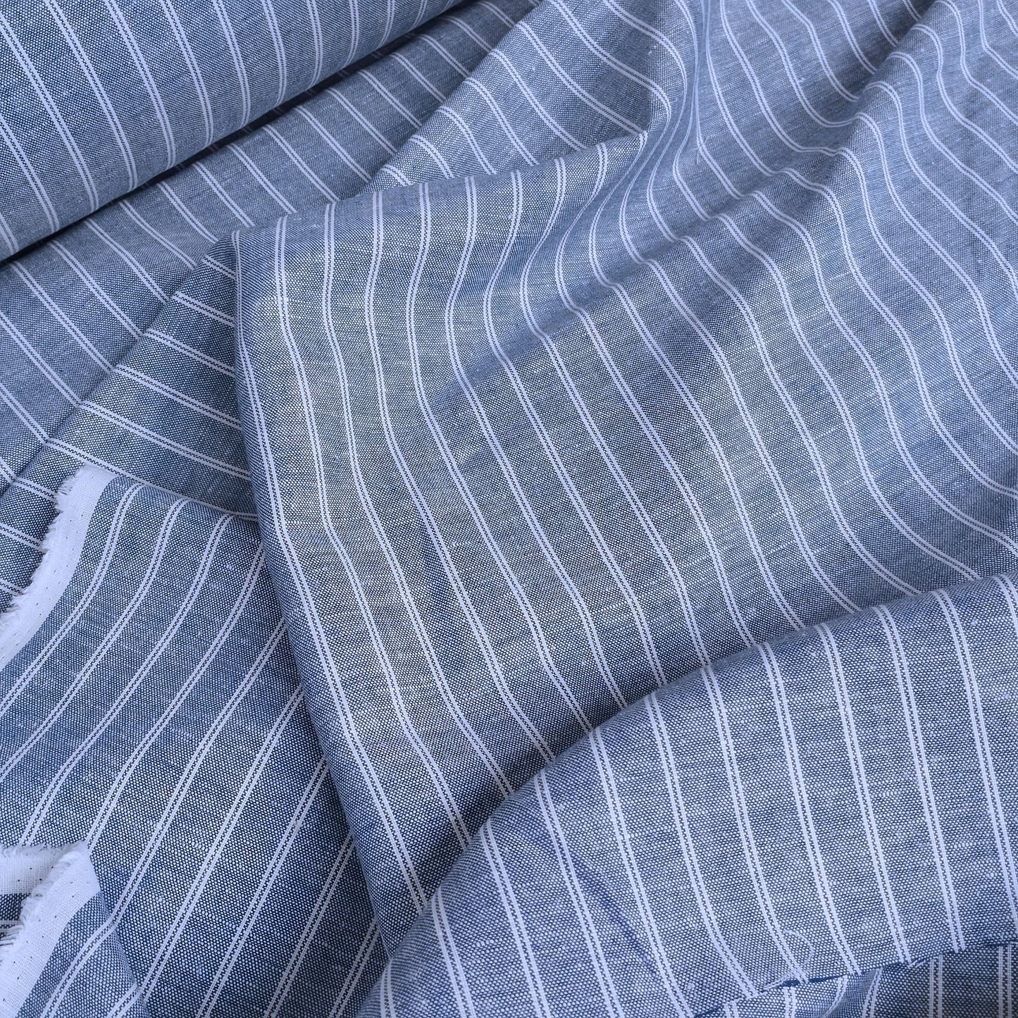 100% linen fabric 200gsm Striped white - blue. Medium weight, dense. For dresses, blouses, trousers, skirts