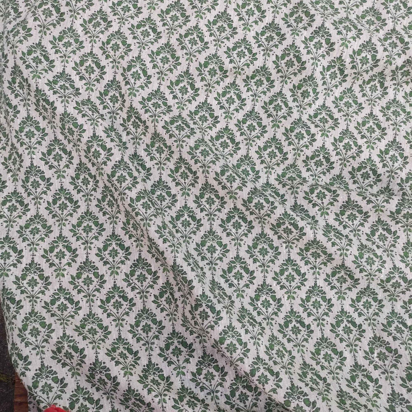 100% LINEN Fabric french green block print on oatmeal natur linen, upholstery linen fabric for home decor 340