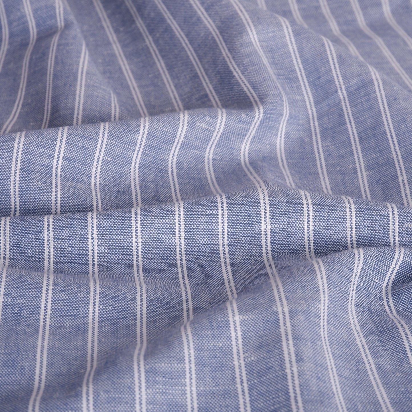 Premium Linen striped Fabric in blue natural linen | Marseille stripe Medium weight stripe fabrics for home textile curtains jackets