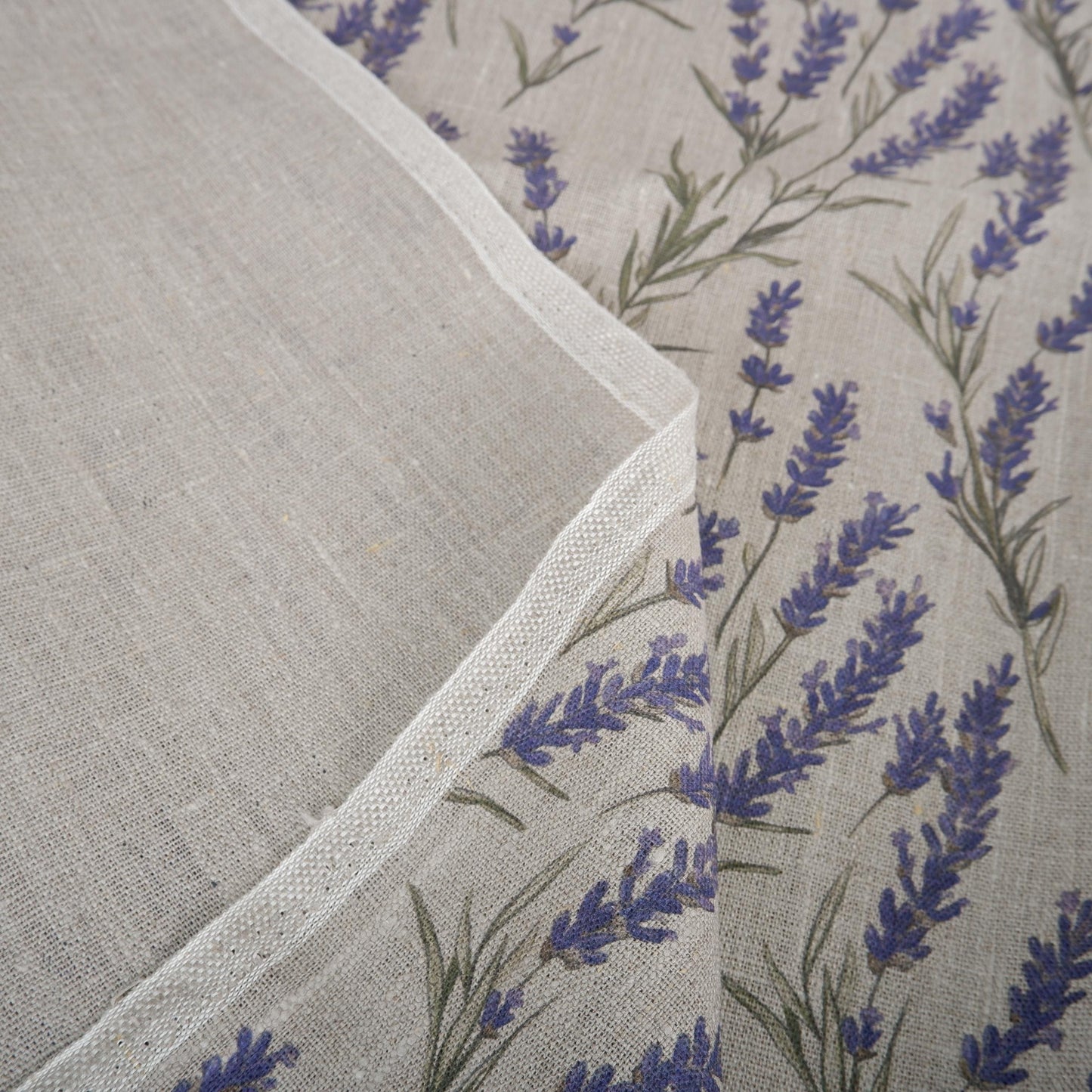 100% LINEN Fabric LAVENDER print on oatmeal linen - French county linen floral upholstery dress making curtains