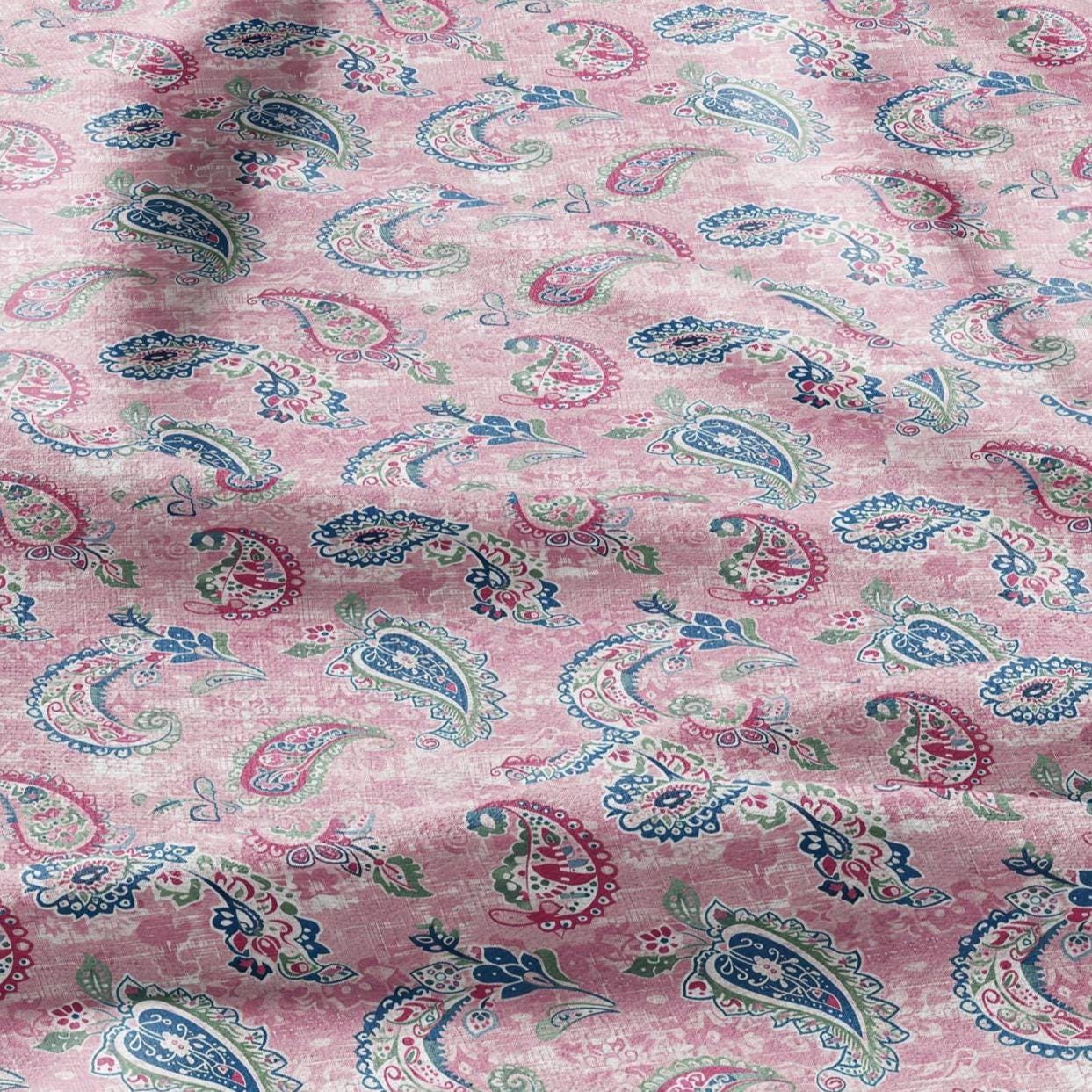 100% linen Vintage Pale pink Paisley Print fabric for Curtain Upholstery Cushion - Vintage Indian block print fabric for dress making sewing