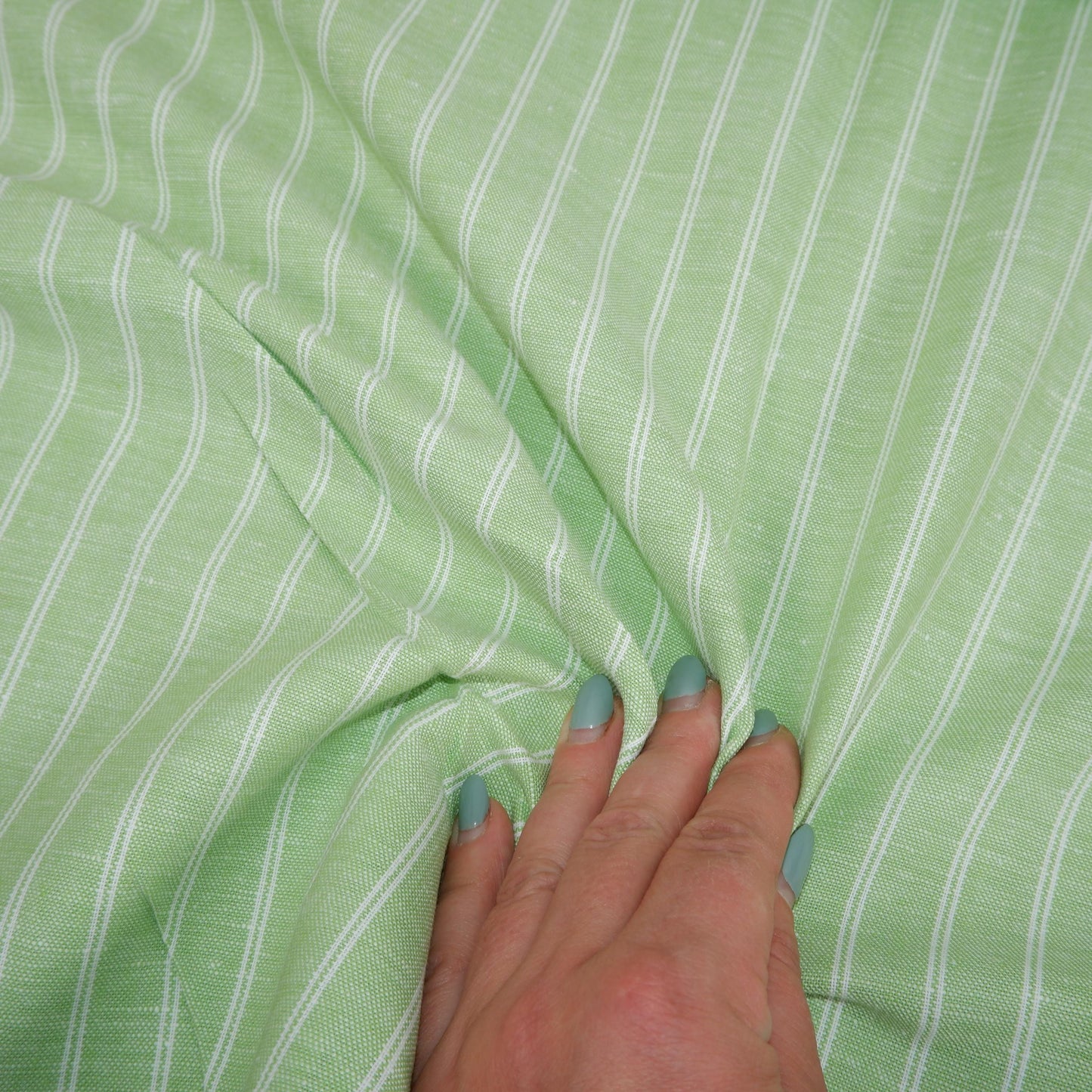 Premium Linen striped Fabric in pale green | Medium weight multicolor stripes Padua pinstripe for clothing home textile