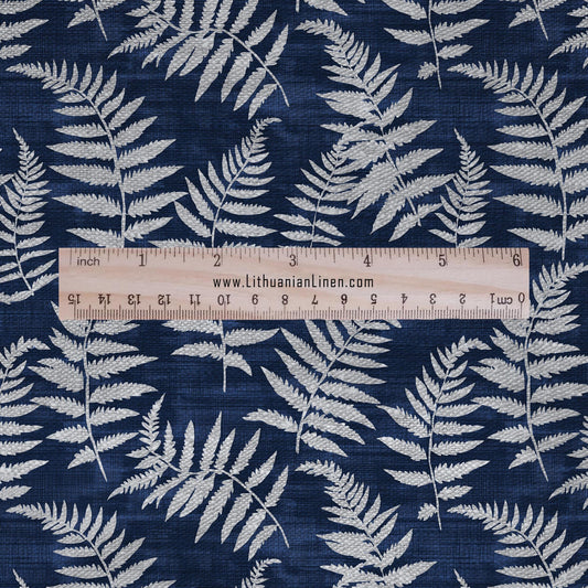 100% LINEN fabric fern leaves print - Greenery linen Fabric - indigo blue gray Linen fabric for dressmaking home textile sewing hobby 2703