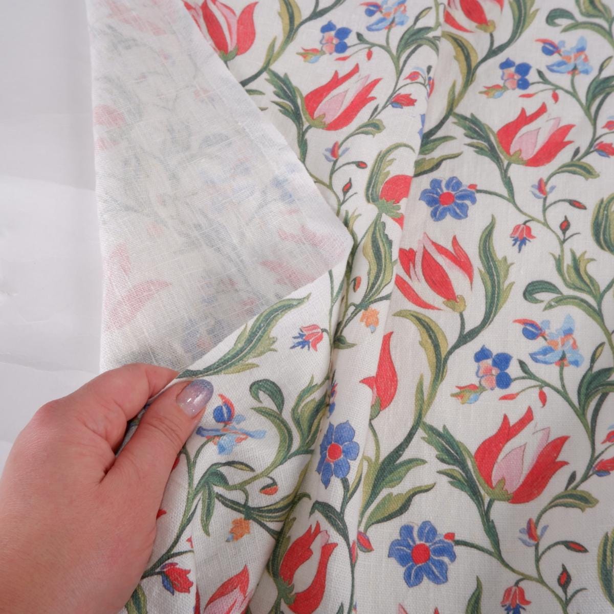 Tulips fabric 100% LINEN , flax linen fabric botanical floral for upholstery home decor clothing LithuanianLinen