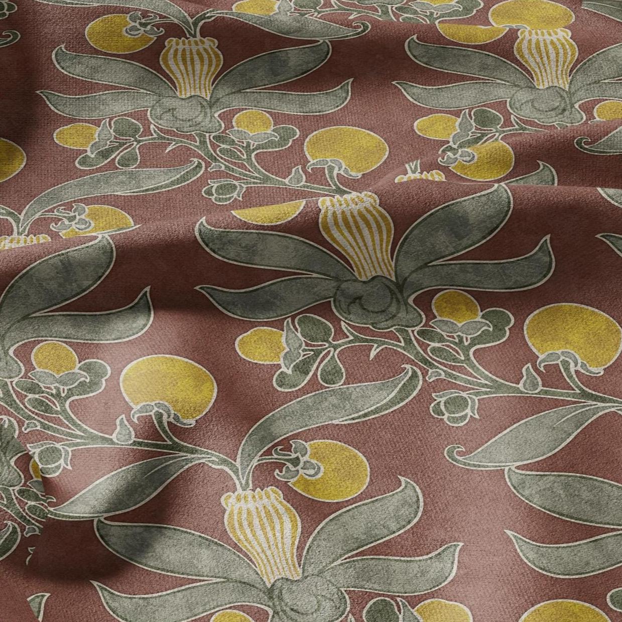 Passion fruit CFA Voysey print on 100% LINEN - Art Nouveau Art crafts linen Fabric - botanical Historical upholstery home textile 2767