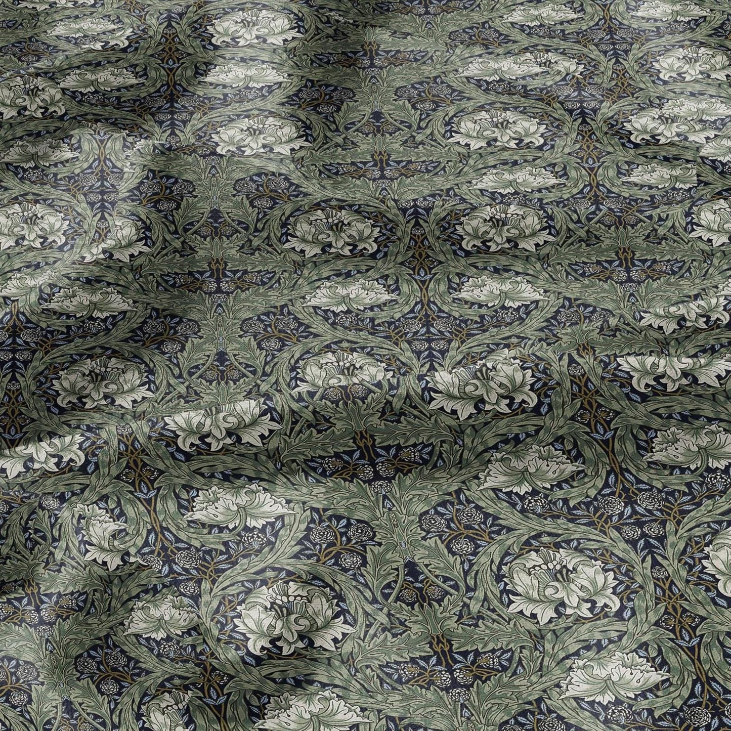 William Morris African marigold green print on 100% LINEN - Victorian Art crafts linen Fabric - botanical Historical upholstery home textile