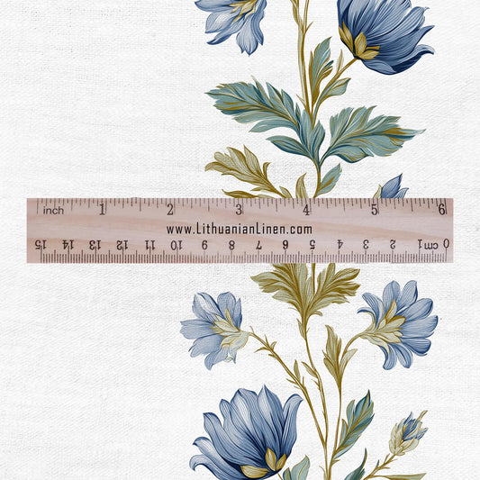 100% LINEN Fabric floral stripe print - for upholstery home decor - medium for dress making 2915