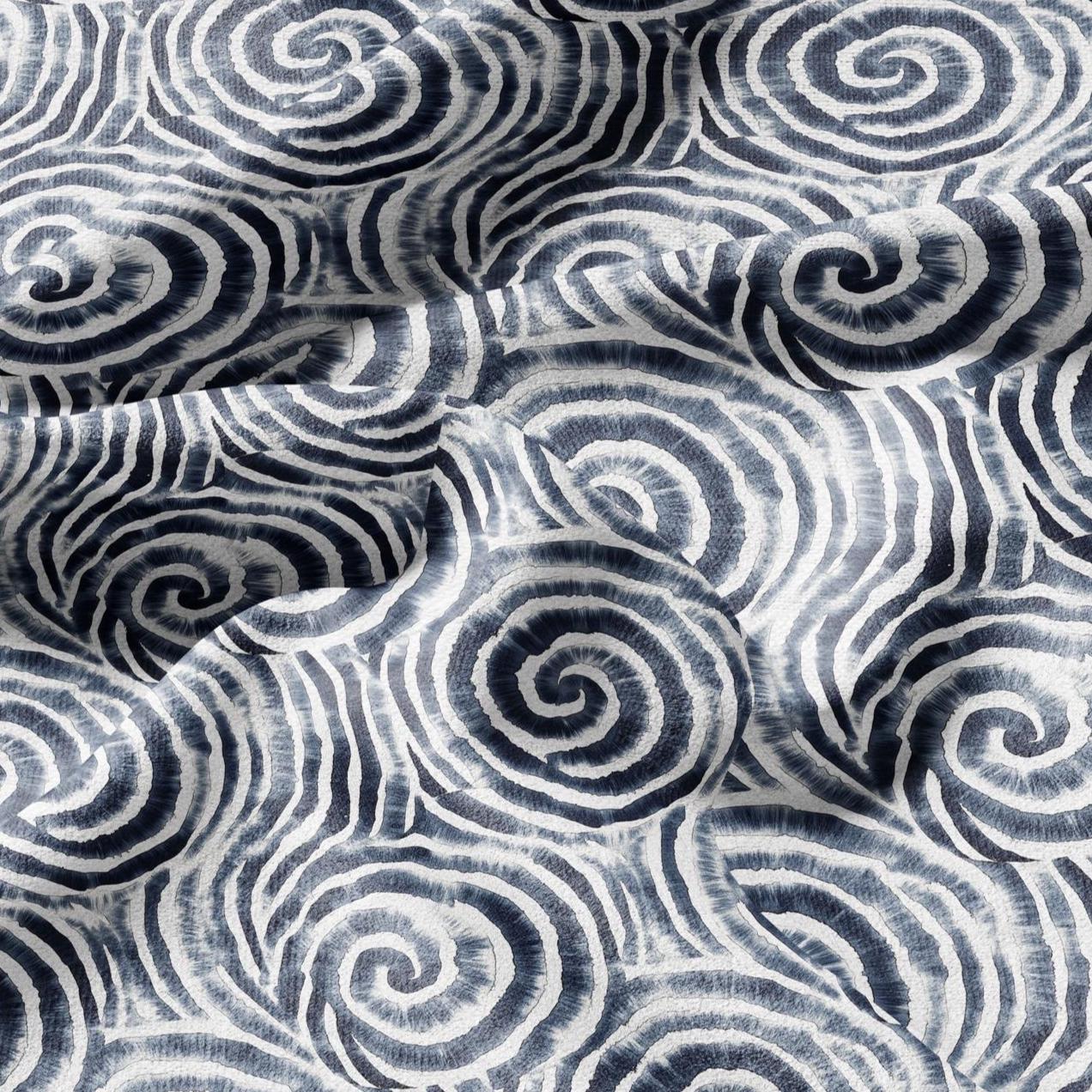 100% LINEN Fabric blue shibori squirl print on white linen - indigoblue flax fabric for uphlstery heavy / medium for clothing 2576