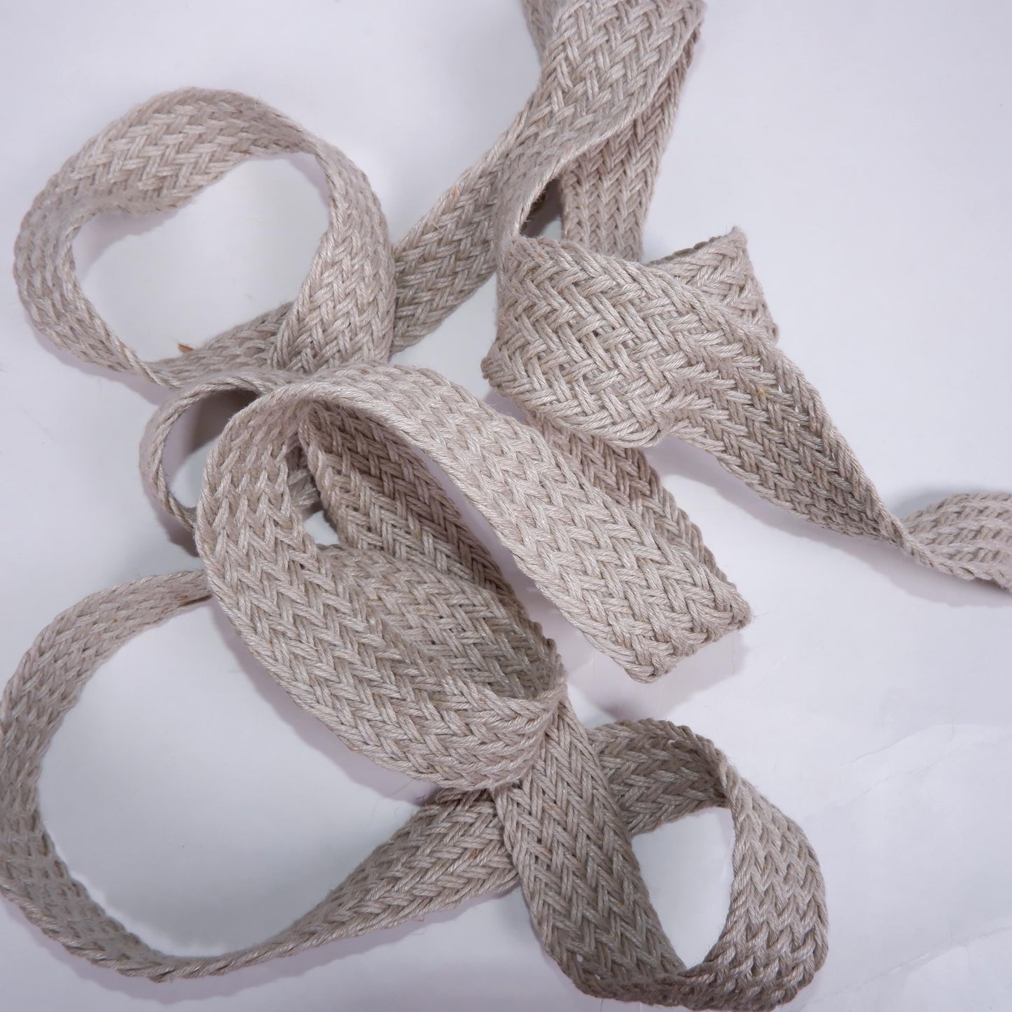 Handwoven Linen FLAT Braided trim for belts, flax cord ribbon in natural undyed linen