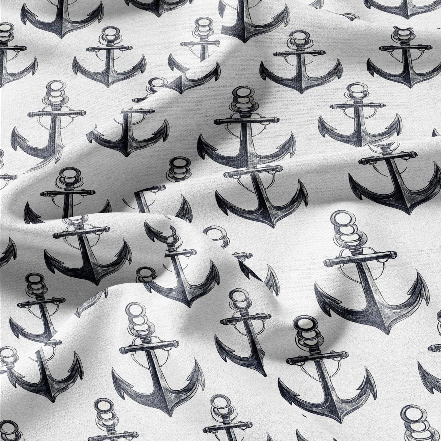 Anchor print on 100% LINEN - heavy fabric for upholstery or medium weight linen for dress making