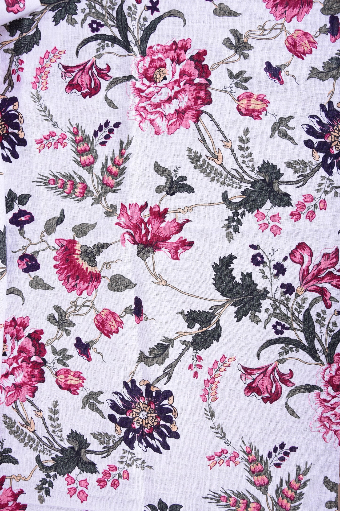 100% linen fabric Heavy dense flax 260gsm Prewashed - Print floral peony
