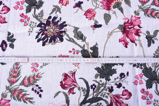 100% linen fabric Heavy dense flax 260gsm Prewashed - Print floral peony