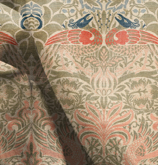 William Morris Dragon and peacock pink print on 100% LINEN fabric LL343P
