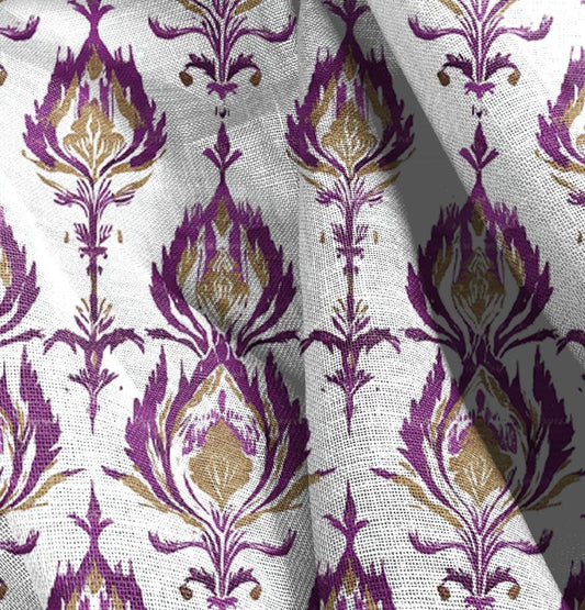 100% LINEN Fabric Abstract Ikat print in purple 2333